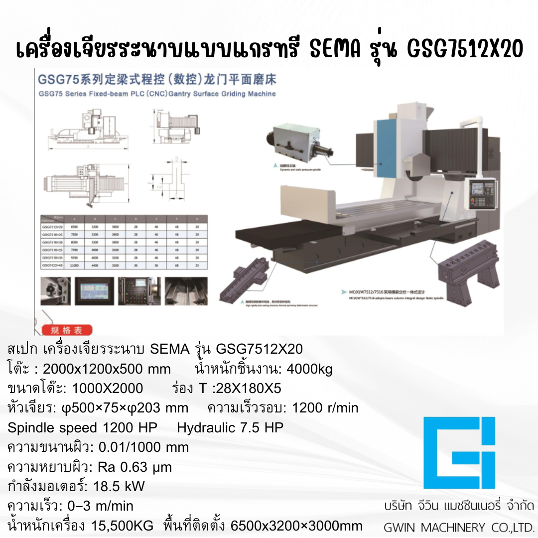 เครื่องเจียรระนาบ SEMA รุ่น  GSG7512X20